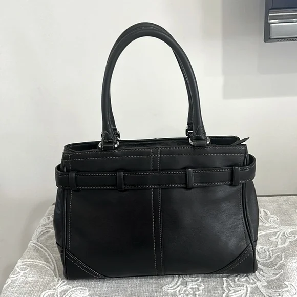 Coach Authentic EUC Hampton Smooth Black Leather Belted Detail Satchel Bag/COA - Picture 2 of 15